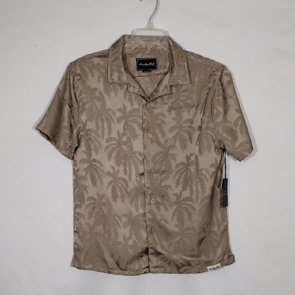 NWT Brooklyn Cloth Pumice Stone Yacht Club Palm Trees Woven Camp shirt Men Sz Sm